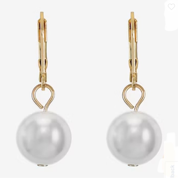 Monet White Simulated Pearl Gold Tone Leverback Drop Earrings - Picture 4 of 9